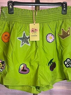 entro Lime Green Sequin Star Shorts